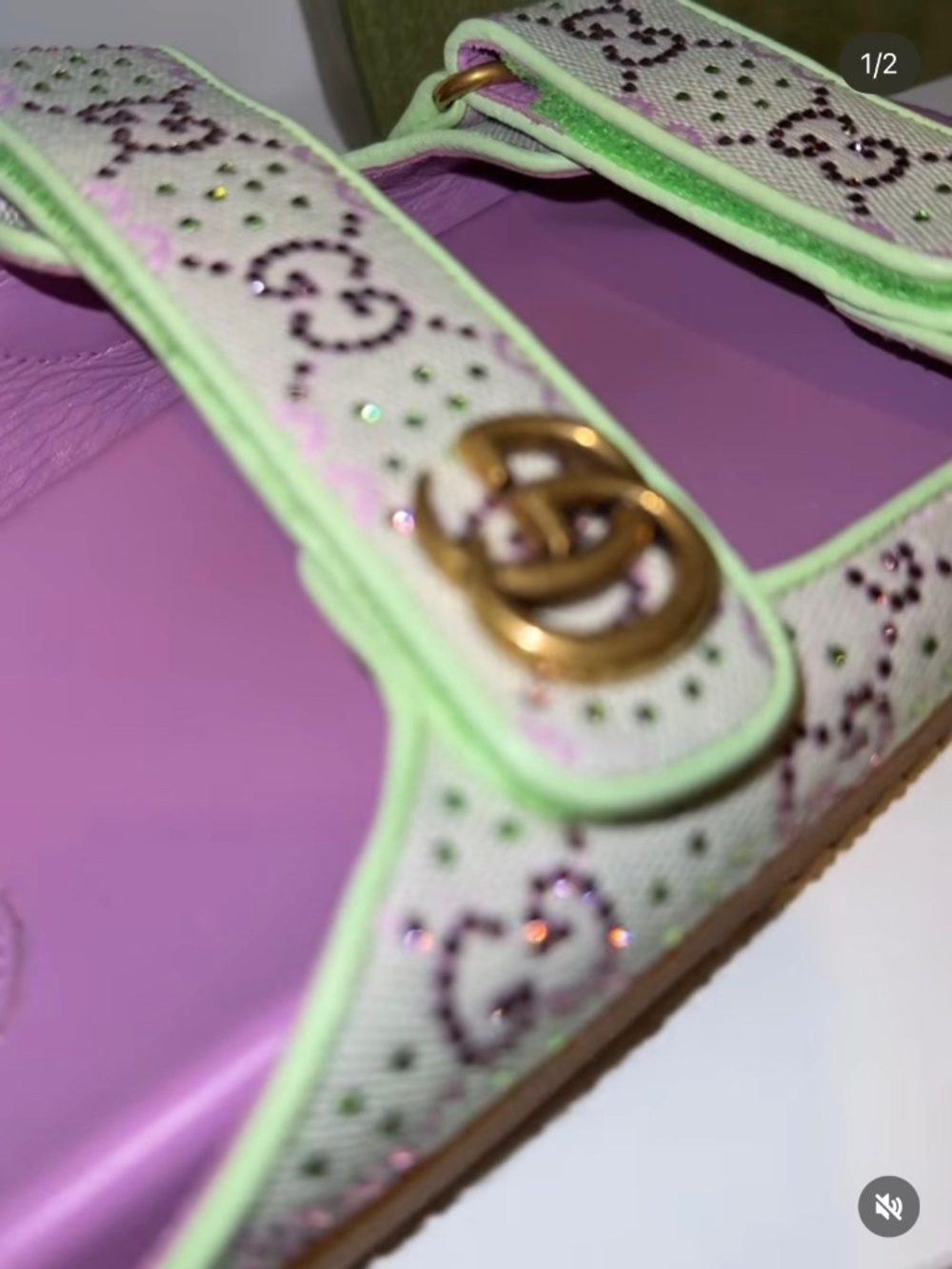 Gucci GG Crystal Canvas Slides Purple Green EU 39 US 9 Authentic - Picture 3 of 5